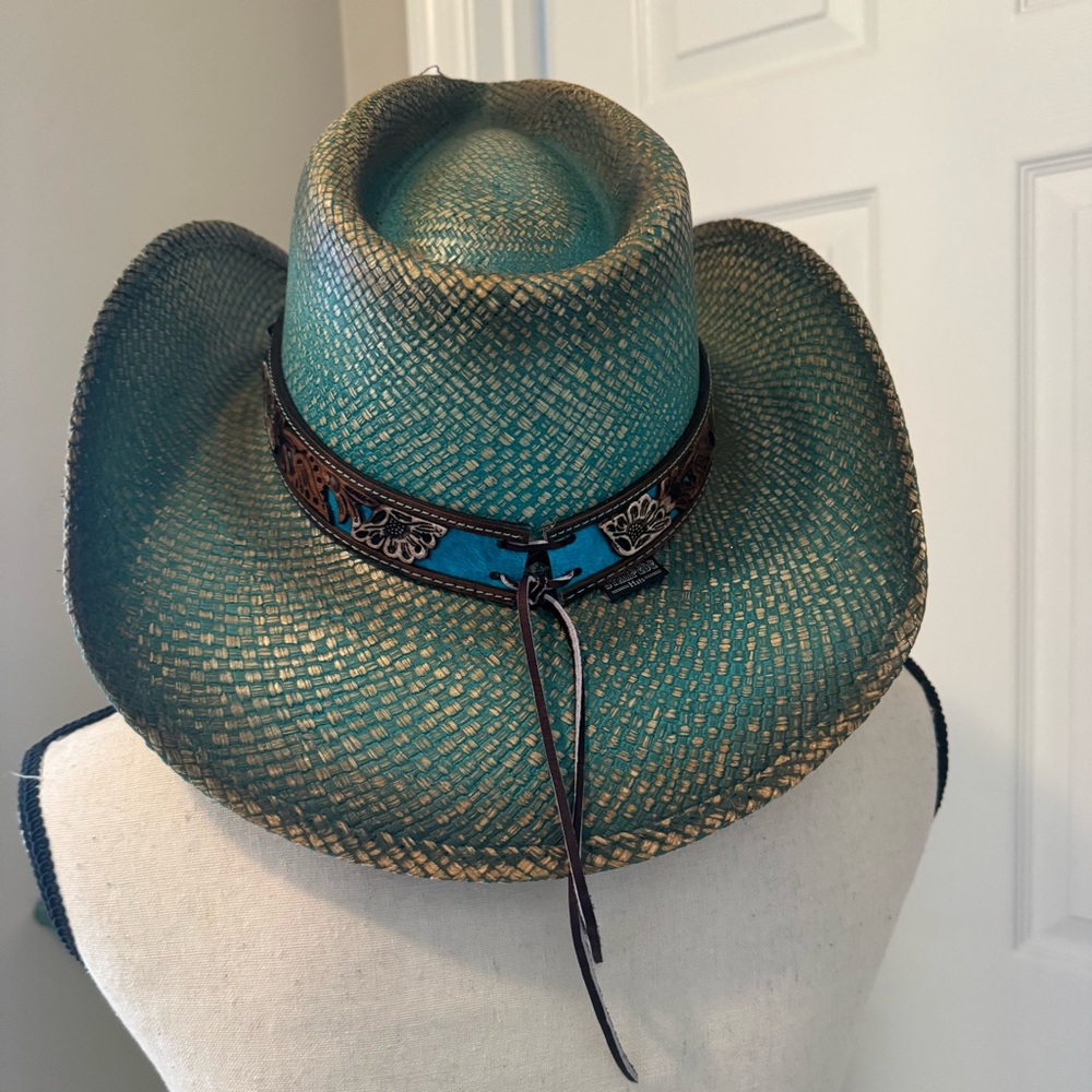 Stampede Turquoise Western Cowboy Hat with Decorative Band Size M - Picture 7 of 14